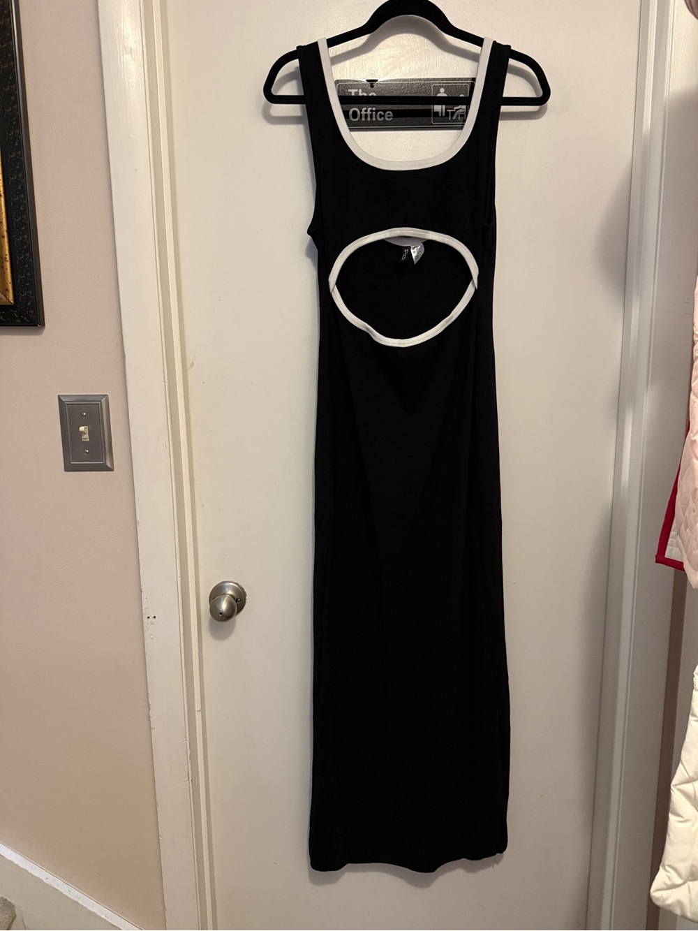 H&M Black Maxi Dress with White Trim Cutout